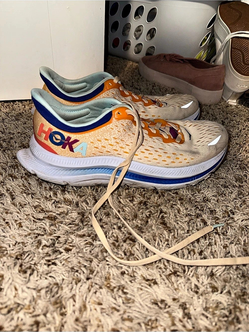 Hoka Clifton 9 Athletic Sneakers White & Orange